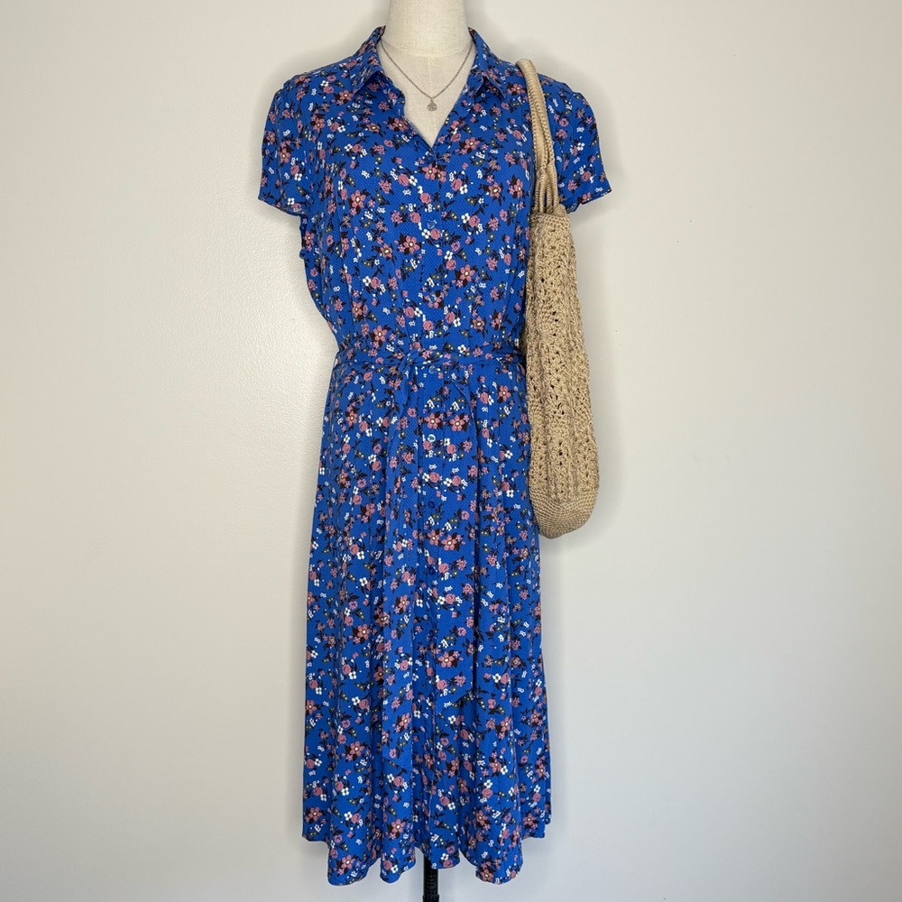 Brooks Brothers Blue Red Notched Collar Midi Dress